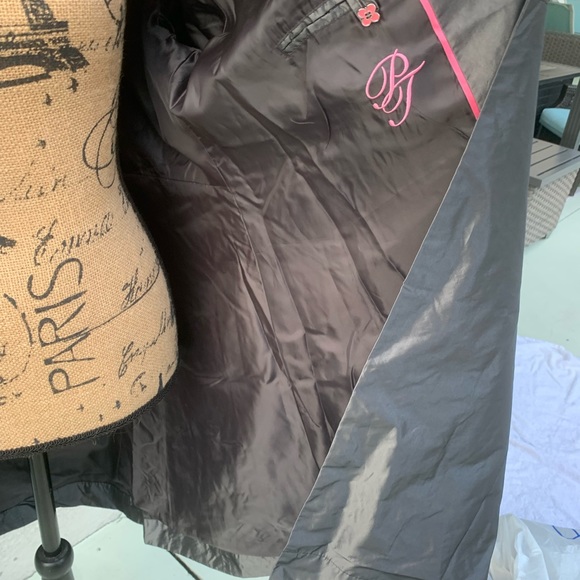 Pink Tartan gun metal color ruffled fri lined trench coat Size 12 - Picture 8 of 10